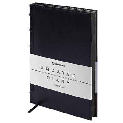 Ежедневник недатированный А5 138х213 мм BRAUBERG "FLAME", под кожу, 160 л., черный, черный срез, 113429 113429