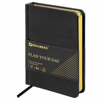 Ежедневник недатированный МАЛЫЙ ФОРМАТ А6, 100х150 мм, BRAUBERG "Iguana", кожзам, 160 л., черный, 125104 125104