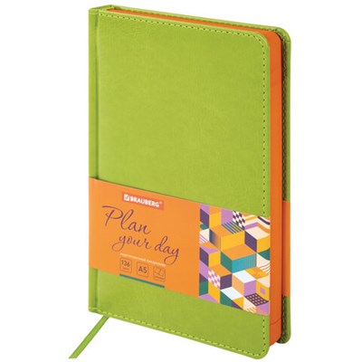 Ежедневник недатированный А5 138х213 мм BRAUBERG "Rainbow" под кожу, 136 л., зеленый, 111669 111669