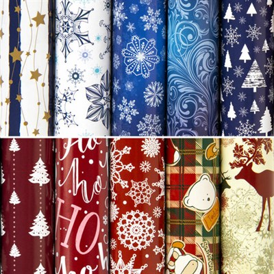 Бумага упаковочная подарочная новогодняя "Red&Blue", 70х100 см, 10 дизайнов ассорти, ЗОЛОТАЯ СКАЗКА, 591909 591909