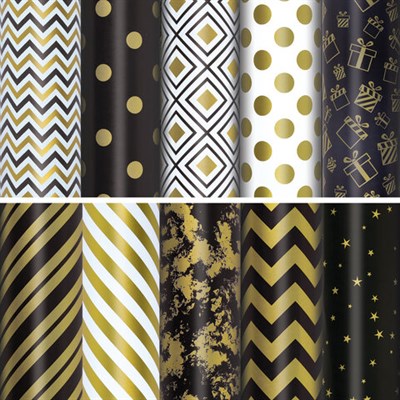 Бумага упаковочная подарочная мелованная "Golden pattern", 70x100 см, 10 дизайнов ассорти, ЗОЛОТАЯ СКАЗКА, 591912 591912