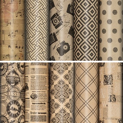 Бумага упаковочная подарочная "Kraft Unlimited", 70x100 см, 10 дизайнов ассорти, ЗОЛОТАЯ СКАЗКА, 591913 591913