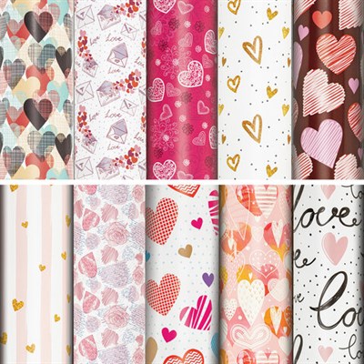 Бумага упаковочная подарочная мелованная "Love Story", 70x100 см, 10 дизайнов ассорти, ЗОЛОТАЯ СКАЗКА, 591916 591916