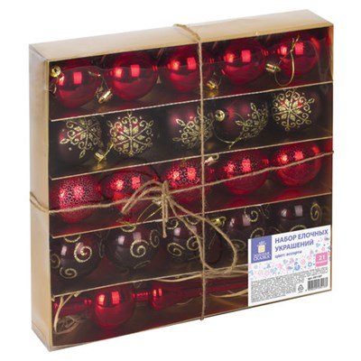Шары новогодние ёлочные "Red Wine" НАБОР 21 предмет, пластик, красный, ЗОЛОТАЯ СКАЗКА, 591107 591107