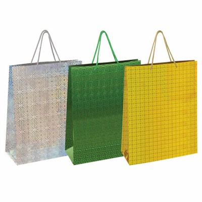 Пакет подарочный (1 штука) 33x13x45 см, ЗОЛОТАЯ СКАЗКА голография, ассорти 3 цвета, 606610 606610