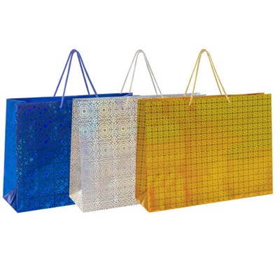 Пакет подарочный (1 штука) 45x13x33 см, ЗОЛОТАЯ СКАЗКА голография, ассорти 3 цвета, 606609 606609