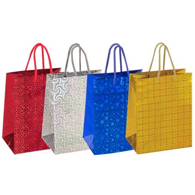 Пакет подарочный (1 штука) 18x10x23 см, ЗОЛОТАЯ СКАЗКА голография, ассорти 4 цвета, 606606 606606