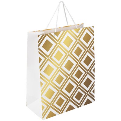 Пакет подарочный (1 штука) 26x13x32 см, ЗОЛОТАЯ СКАЗКА "Gold Luxury", тиснение фольгой, белый, 608249 608249