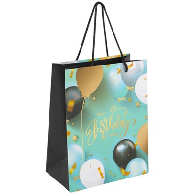 Пакет подарочный (1 штука) 18x10x23 см, ЗОЛОТАЯ СКАЗКА "Happy Birthday", фольга, бирюзовый, 608239 608239