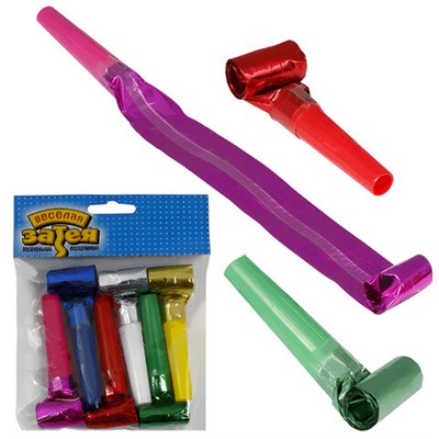 Праздничный язык-гудок из фольги (игрушка-свистулька), набор 6 штук, в упаковке с европодвесом, 1501-0379 101840