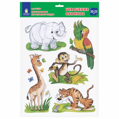 Украшение для окон и стекла ЗОЛОТАЯ СКАЗКА "Забавные зверюшки 4", 25,8х33,5 см, ПВХ, 591238 591238