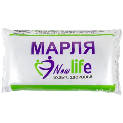 Марля медицинская отбеленная NEW LIFE отрез 0,9х10 м, плотность 36 (±2) г/м2, 94263 630564