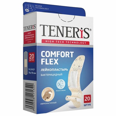 Набор пластырей 20 шт. TENERIS COMFORT FLEX суперэластичный, на полимерной основе, коробка с европодвесом, 0208-002 630286