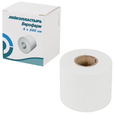 Лейкопластырь рулонный ВЕРОФАРМ, 4х500 см, тканевая основа, картонная коробка, 20024113 630606