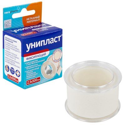 Лейкопластырь рулонный УНИПЛАСТ, 2,5х500 см, нетканая основа, катушка в картонной коробке, 20024382 630903