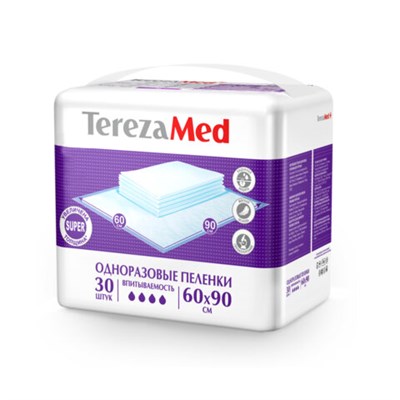 Пеленки 60х90 см, TEREZAMED Super, КОМПЛЕКТ 30 шт., впитывающие, одноразовые, 50311 630966