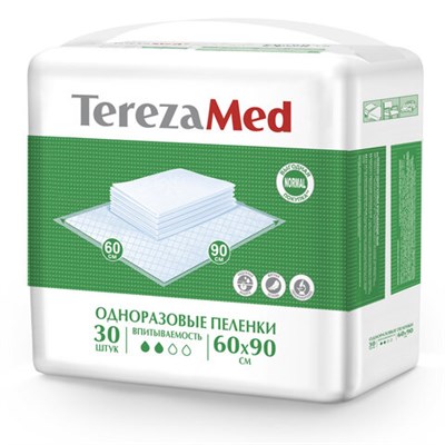 Пеленки 60х90 см, TEREZAMED Normal, КОМПЛЕКТ 30 шт., впитывающие, одноразовые, 50303 630965