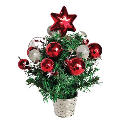 Ель искусственная новогодняя декоративная ЗОЛОТАЯ СКАЗКА 30 см, ПВХ, красные/серебристые украшения, 591322 591322