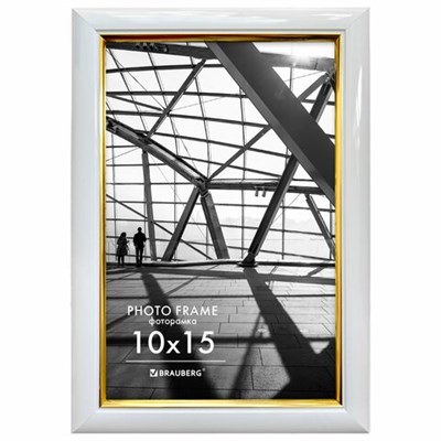 Рамка 10х15 см небьющаяся, багет 14,6 мм, пластик, BRAUBERG "Original Line", белая/золото, 391235 391235