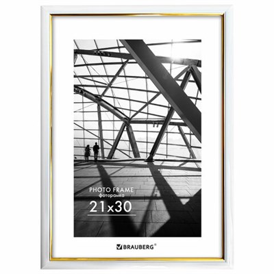 Рамка 21х30 см небьющаяся, багет 14,6 мм, пластик, BRAUBERG "Original Line", белая/золото, 391236 391236