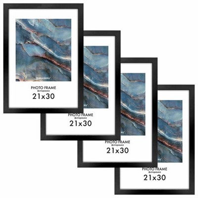 Рамка 21х30 см небьющаяся, КОМПЛЕКТ 4 шт., багет 16 мм МДФ, BRAUBERG "Basic", черная, 391259 391259