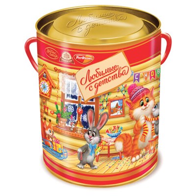 Подарок новогодний "Любимые с детства" в тубе, НАБОР конфет 501 г, жестяная упаковка, РФ18809-04509 621078