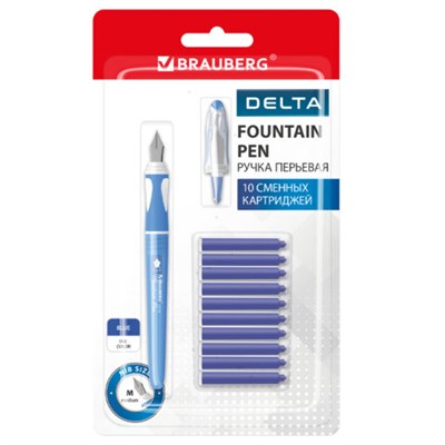 Ручка перьевая с 10 сменными картриджами BRAUBERG "DELTA", эргономичный корпус, иридий, 143954 143954