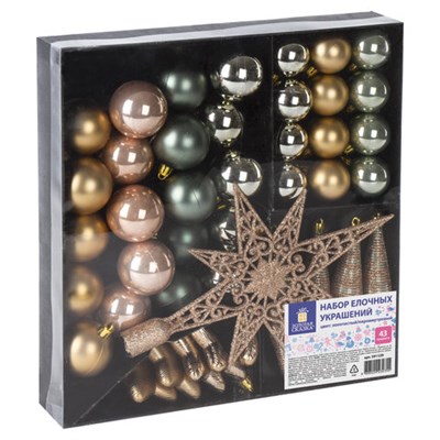 Шары новогодние ёлочные "Pearl River" НАБОР 43 предмета, пластик, золото/перламутр, ЗОЛОТАЯ СКАЗКА, 591129 591129