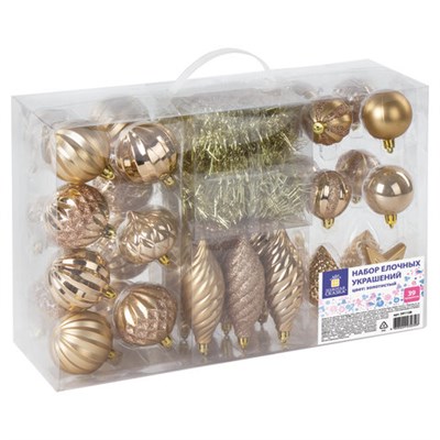 Шары новогодние ёлочные "Gold Rush" НАБОР 39 предметов, пластик, золотистый, ЗОЛОТАЯ СКАЗКА, 591128 591128