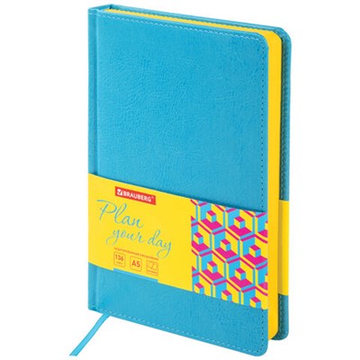 Ежедневник недатированный А5 138х213 мм BRAUBERG "Rainbow" под кожу, 136 л., бирюзовый, 111666 111666