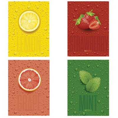 Блокнот МАЛЫЙ ФОРМАТ А6 105x152 мм, 40 л., гребень, TWIN лак, клетка, "Фрукты" (4 вида), 098191 114347
