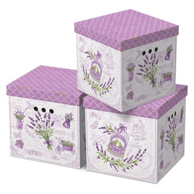 Короб для хранения из плотного микрогофрокартона 315х315х315 мм, КОМПЛЕКТ 3 шт., BRAUBERG HOME "Лаванда", 271817 271817