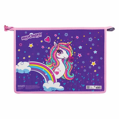 Папка для тетрадей ЮНЛАНДИЯ А4, 1 отделение, пластик, молния сверху, "Rainbow unicorn", 228146 228146