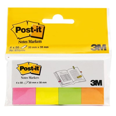 Закладки клейкие POST-IT, бумажные, 20 мм, 4 цвета х 50 шт., 670-4N 127578 - фото 50359306