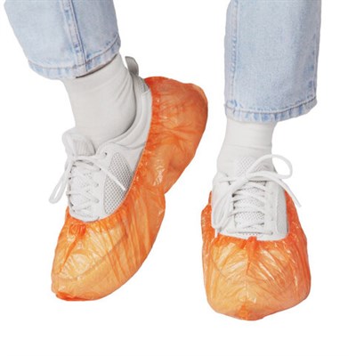 Бахилы оранжевые КОМПЛЕКТ 100 штук (50 пар) СТАНДАРТ+, размер 40х14 см, 18 мкм, 2,5 г, ELEGREEN 631230