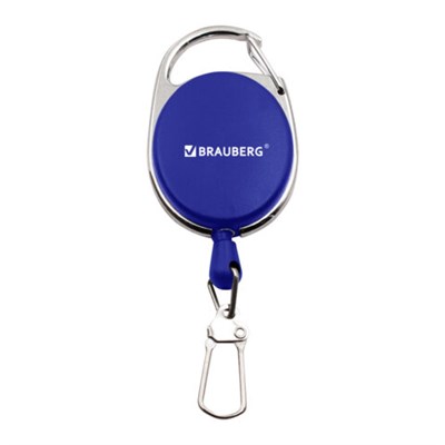 Держатель-рулетка для бейджей, 70 см, 2 карабина, синий, в блистере, BRAUBERG, 238239 238239