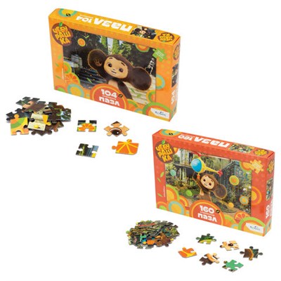 Пазл картонный 104,160 элементов АССОРТИ "Чебурашка", 2 вида, 220х330 мм, OR 665499