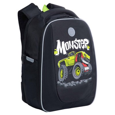 Ранец GRIZZLY анатомическая спинка, с бейджем, для мальчиков, "MONSTER CAR", 36х29х18 см, RAf-293-2/1 271197
