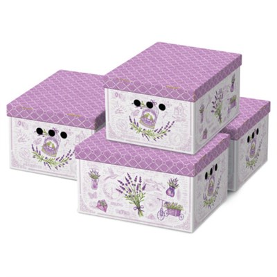 Короб для хранения из плотного микрогофрокартона 330х250х185 мм, КОМПЛЕКТ 4 шт., BRAUBERG HOME "Лаванда", 271813 271813