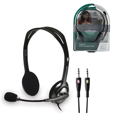 Наушники с микрофоном (гарнитура) LOGITECH H110, проводная, компьютерная, 1,83 м, стерео, 2 x mini jack 3,5 мм, черная, 981-000271 511384