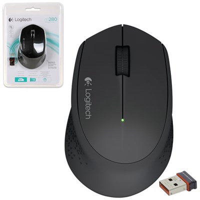 Мышь беспроводная LOGITECH M280, 2 кнопки + 1 колесо-кнопка, оптическая, черная, 910-004287 511747