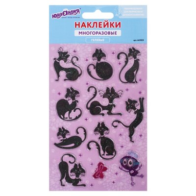 Наклейки гелевые "Кошки", многоразовые, с блестками, 10х15 см, ЮНЛАНДИЯ, 661823 661823