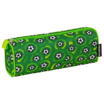 Пенал-косметичка BRAUBERG для учеников начальной школы, зеленый, футбольные мячи, 21х6х8 см, 223907 223907