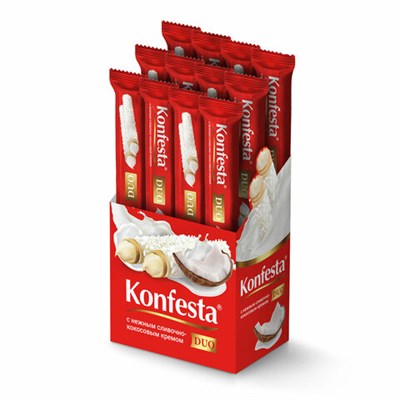Конфеты KONFESTA DUO со сливочно-кокосовым кремом, вафельные, 36 г, в шоубоксе 623138