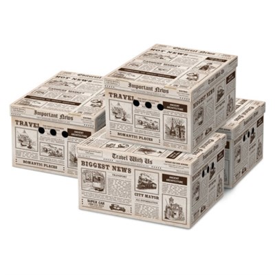 Короб для хранения из плотного микрогофрокартона 330х250х185 мм, КОМПЛЕКТ 4 шт., BRAUBERG HOME "Газета", 271814 271814