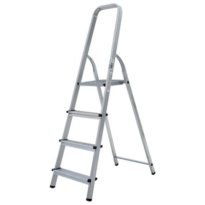 Стремянка алюминиевая 4 ступени, высота площадки 0,82м, дуга безопасности 0,6м, площадка 26х26см, до 150кг, вес 3,5кг, НОВАЯ ВЫСОТА, 1110104 609080