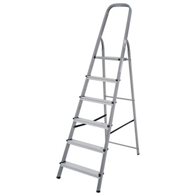 Стремянка сталь / алюминий 6 ступени, высота площадки 1,25м, дуга 0,6м, площадка 26х26см, нагрузка 150кг, вес 7кг НОВАЯ ВЫСОТА, 1130106 609085