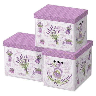 Короб для хранения из плотного микрогофрокартона 380х280х315 мм, КОМПЛЕКТ 3 шт., BRAUBERG HOME "Лаванда", 271821 271821