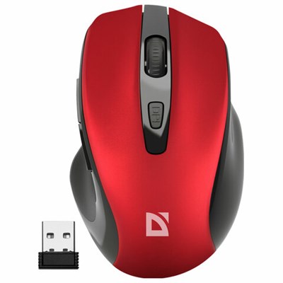 Мышь беспроводная DEFENDER Prime MB-053, USB, 5 кнопок + 1 колесо-кнопка, оптическая, красная, 52052 513821