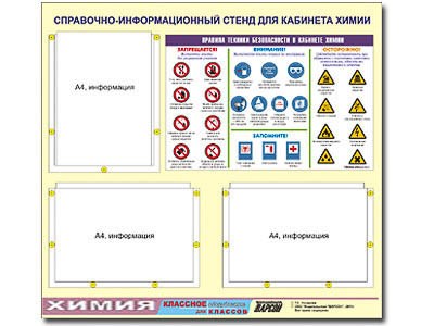 Стенд информационный ЭДУСТЕНД "Правила техники безопасности в кабинете химии" (75х70, 3 кармана) 9765ED - фото 51507796